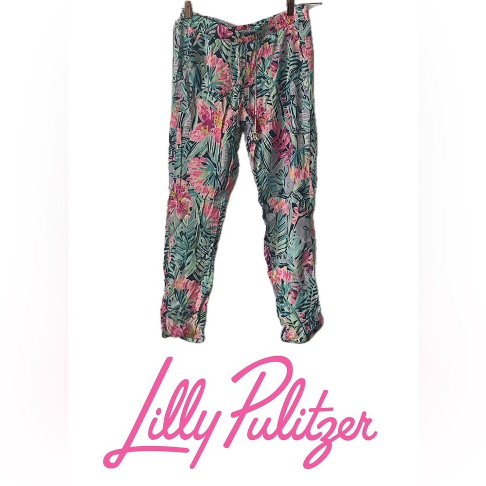Lilly Pulitzer Piper Pants in Slathouse Soirée Print Navy Drawstring Size S